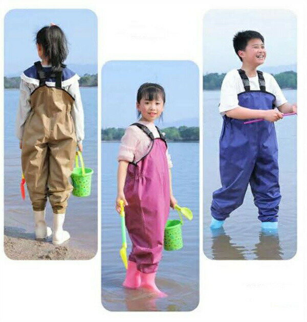 送料無料 子供 キッズ ウェーダー 砂場着 釣り サイズ調整可 レインシューズ 長靴一体 防水ズボン 一体..