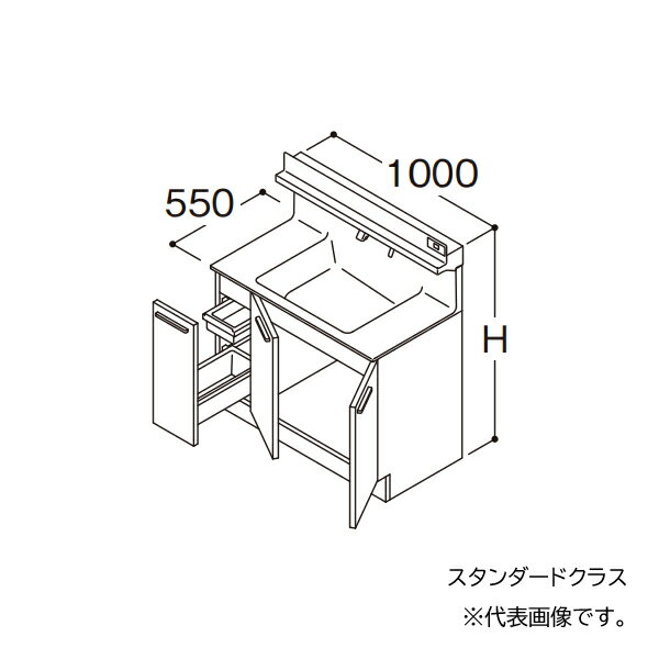 在庫状況：受注生産品(詳しくはお問い合わせください) ※こちらの商品はメーカー直送品となります。※こちらの商品は代引きでのお取り扱いはできません。ご入金確認後のお手配です。 ●画像は代表型番のイメージになります。型番通りの手配になりますので（色・形等）確認の上ご注文下さい。 扉カラー：スタンダードクラス（ホワイト） 水栓金具：F4 タッチレスお掃除ラクラク水栓（自動吐水・自動きれい除菌水） ドア枠回避：回避なし ●洗面ボウル一体カウンター 実容量：12L 人工大理石製（不飽和ポリエステル系樹脂） カラー：ホワイト ●止水栓 ※止水栓は付属していませんので、別売品をご購入ください。 ●排水栓 ヘアキャッチャー付き ワンプッシュ排水栓 ●排水トラップ 水抜き付ハード管 防臭栓付き 床排水用 ※壁排水の場合は、別途、壁排水管LO95をお手配ください。 ●キャビネット 底板点検口付き（旧品番 LDSFB100BJGAN1A）