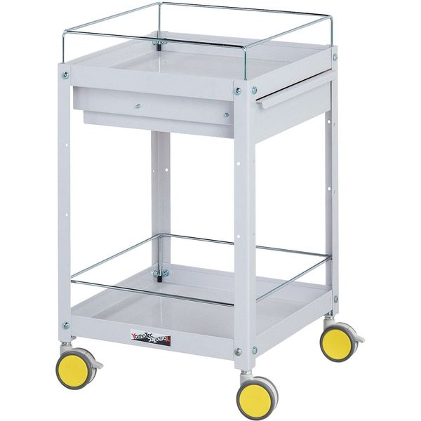 ●u.ヤマキン/山金工業【CWCLFC-2-YE】色彩ワゴン コボレ止め・キャビネット付き2段 W400mm×D400mmサイズ レモンイエロー 組立式