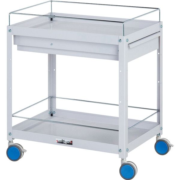 ●u.ヤマキン/山金工業【CWCFC-2-BL】色彩ワゴン コボレ止め・キャビネット付き2段 W600mm×D400mmサイズ スカイブルー 組立式