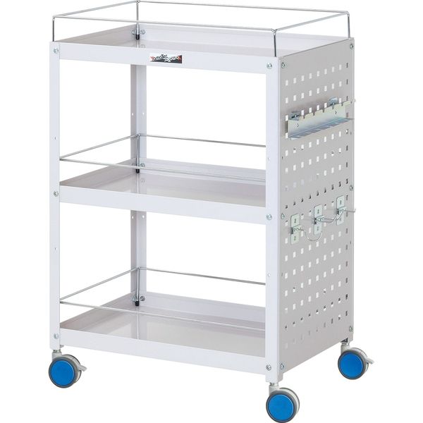 ●u.ヤマキン/山金工業【CWCPF-3-BL】色彩ワゴン パンチングパネル・コボレ止め付 3段 W600mm×D400mmサイズ スカイブルー 組立式