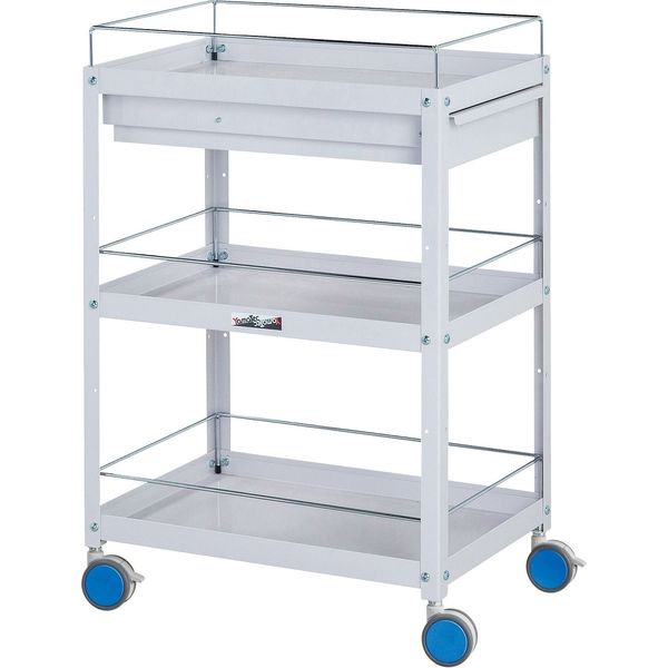 ●u.ヤマキン/山金工業【CWCFC-3-BL】色彩ワゴン コボレ止め付・キャビネット付 3段 W600mm×D400mmサイズ スカイブルー 組立式