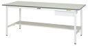 ####u.ヤマキン/山金工業【SUP-1860UT-WW】ワークテーブル 150シリーズ 固定式 キャビネット付 H740mm 半面棚板付 組立式(3)