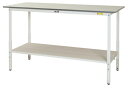 ####u.ヤマキン/山金工業【SUPAH-1275TT-WW】ワークテーブル 150シリーズ 高さ調整タイプ H900mm〜H1200mm 全面棚板付 組立式(3)