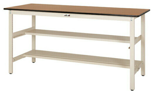 ●u.ヤマキン/山金工業【SWPH-1590TS1-MI】ワークテーブル 300シリーズ 固定式 中間棚 H900mm ポリエステル天板(木目柄) アイボリー 組立式