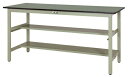 ####u.ヤマキン/山金工業【SWRH-1890TS1-GG】ワークテーブル 300シリーズ 固定式 中間棚 H900mm 塩ビシート天板 グリーン 組立式(3)