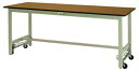 ####u.ヤマキン/山金工業【SWPU-1860-MG】ワークテーブル 300シリーズ ワンタッチ移動タイプ H740mm ポリエステル天板(木目柄) グリーン 組立式(3)