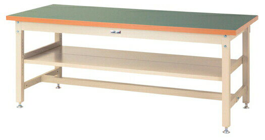 ●u.ヤマキン/山金工業【SSR-1575S2-GI】ワークテーブル スーパータイプ 固定式 中間棚 H740mm 塩ビシート天板(グリーン) アイボリー 組立式