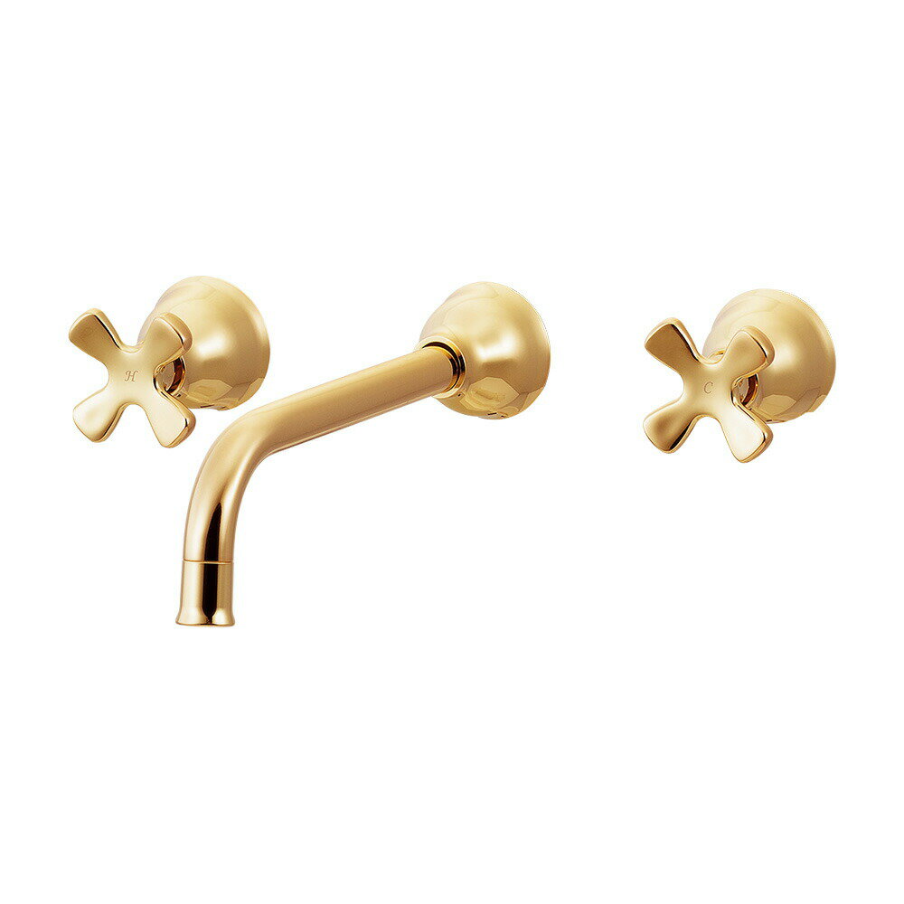 カクダイ 【125-005-AG】壁付2ハンドル混合栓 アンティークゴールド hana〔GB〕