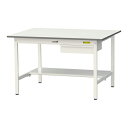 ####u.ヤマキン/山金工業 【SUP-1290UT-WW】ワークテーブル 150シリーズ(固定式 キャビネット付) H740mm 半面棚板付 組立式(3)