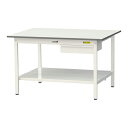 ####u.ヤマキン/山金工業 【SUP-1290UTT-WW】ワークテーブル 150シリーズ(固定式 キャビネット付) H740mm 全面棚板付 組立式(3)