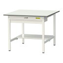 ####u.ヤマキン/山金工業 【SUP-990WT-WW】ワークテーブル 150シリーズ(固定式 ワイド引出し付) H740mm 半面棚板付 組立式(3)
