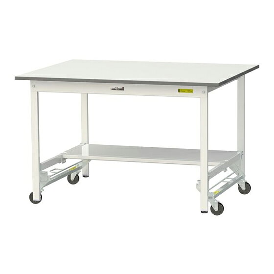 ####u.ヤマキン/山金工業 【SUPU-1290T-WW】ワークテーブル 150シリーズ(ワンタッチ移動タイプ) H740mm 半面棚板付 組立式