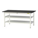 ####u.ヤマキン/山金工業 【SLK-1575TTF-BKW】ワークテーブル LABシリーズ(固定式 中間棚板付) H740mm 全面棚板付 ケミテクト天板(ブラック) 組立式