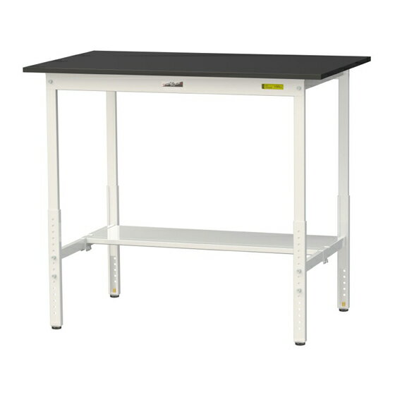 ●u.ヤマキン/山金工業 【SLKAH-1275T-BKW】ワークテーブル LABシリーズ(高さ調整タイプ) H900〜H1200mm 半面棚板付 ケミテクト天板(ブラック) 組立式
