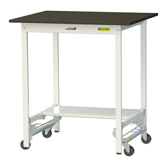 ●u.ヤマキン/山金工業 【SLMUH-975T-BRW】ワークテーブル LABシリーズ(ワンタッチ移動タイプ) H950mm 半面棚板付 指紋レスメラミン天板(ブラウン) 組立式