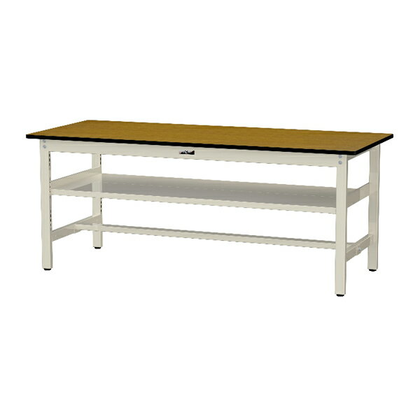 ●u.ヤマキン/山金工業 【SJM-1875S2-MI】ワークテーブル 500シリーズ 固定式 中間棚付 H740mm メラミン天板(木目柄) アイボリー 組立式