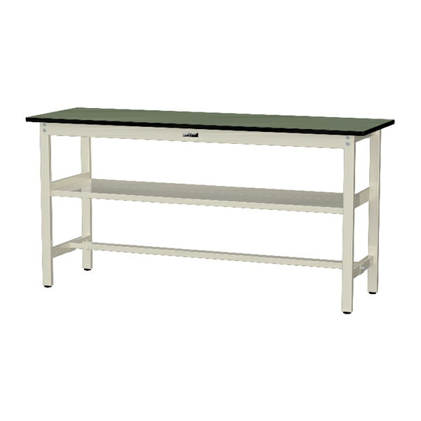 ####u.ヤマキン/山金工業 【SJRH-1860S2-GI】ワークテーブル 500シリーズ 固定式 中間棚付 H900mm 塩ビシート天板(グリーン) アイボリー 組立式