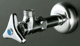 KVK 水栓金具【K6P2B】アングル形止水栓 (青ビス付) 銅パイプ・ナットなし 固定こま〔GA〕