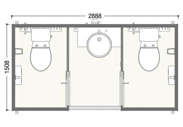 ###u.ハマネツ【TU-COPF3WMW】屋外トイレ COMS plus コムズトイレプラス 3室タイプ 簡易水洗タイプ 洋式便器+手洗+洋式便器 受注約1ヵ月