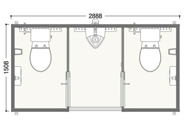 ###u.ハマネツ【TU-COPF3WSW】屋外トイレ COMS plus コムズトイレプラス 3室タイプ 簡易水洗タイプ 洋式便器+小便器+洋式便器 受注約1ヵ月