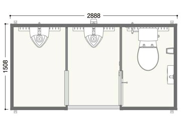 ###u.ハマネツ【TU-COP3SSW】屋外トイレ COMS plus コムズトイレプラス 3室タイプ 水洗タイプ 小便器+小便器+洋式便器 受注約1ヵ月