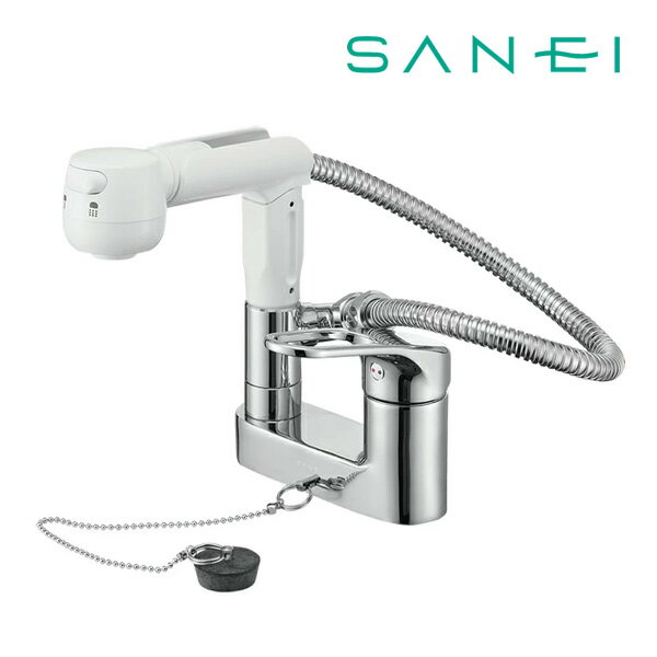《在庫あり》◆15時迄出荷OK！∠三栄水栓/SANEI 【K37100R-W】シングルスプレー混合栓(洗髪用) ゴム栓あり