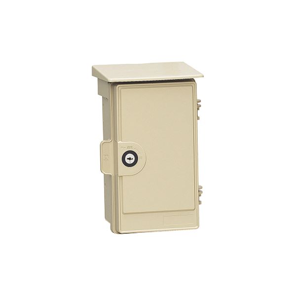 未来工業 【WB-1AKJ】ベージュ ウオルボックス (鍵付) (プラスチック製防雨ボックス) 屋根付(タテ型) 256×160×130 木板ベース付