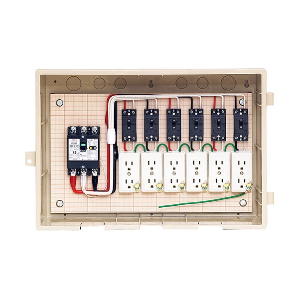 ▲未来工業 【C15-6C5】ベージュ 屋外電力用仮設ボックス (漏電しゃ断器・分岐ブレーカ・コンセント内蔵..