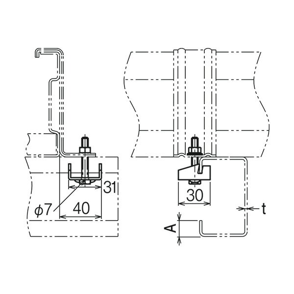 Яネグロス電工 【RS7】リップみぞ形鋼振止め金具 電気亜鉛めっき