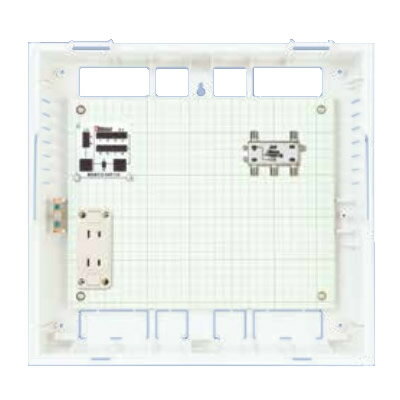納期目安：お取り寄せ品(詳しくはこちらをクリック) ●画像は代表型番のイメージになります。型番通りの手配になりますので（色・形等）確認の上ご注文下さい。 アパートやマンションに最適なスモールサイズ 組合せ自由！フリーボックスとしてご利用ください TV×4　テレビ利用4ヶ所まで TEL×8　電話利用8ヶ所まで スペック ACコンセント：2口 TV用分配器：AV-D4MS-00×1 マルチメディアパネルTEL：MMP(H3)×1 重量(kg)：約2.0kg 外形寸法(mm)：W395×H370×D100mm 機器設置最大有効寸法(mm)：W315×H250×D78mm