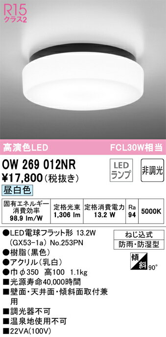 βオーデリック/ODELIC【OW269012NR】バスルームライト 高演色LED 昼白色 非調光 LEDランプ 黒色 2