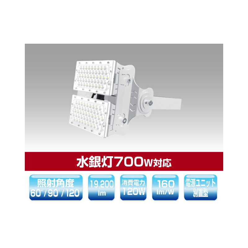 ####βユアーズ・トレード【YRS120W-MPMB-C/N-120】投光器 水銀灯700W対応 ミドルパワーモジュールタイプLED投光器 消費電力120W 昼白色 受注生産