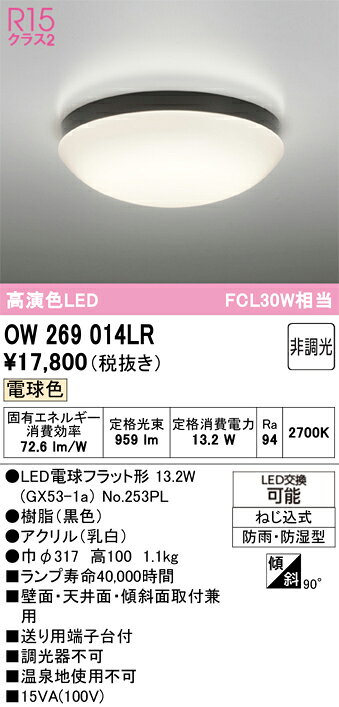 クローバー資材館のβオーデリック/ODELIC【OW269014LR】バスルームライト 高演色LED 電球色 非調光 LEDランプ 黒色｜アングル2