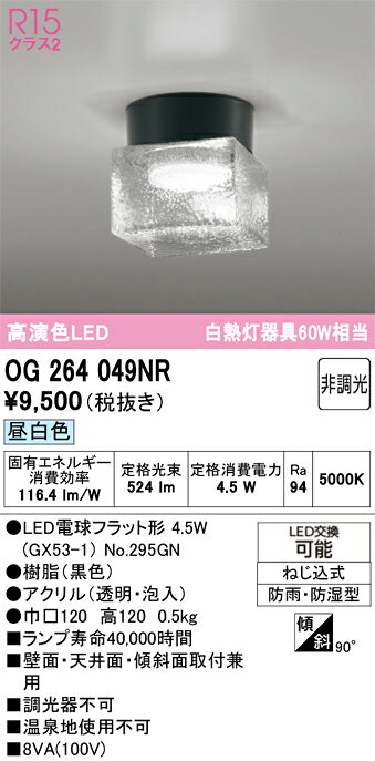 クローバー資材館のβオーデリック/ODELIC 【OG264049NR】バスルームライト・脱衣所ライト エクステリア ポーチライト 高演色LED 昼白色 非調光 LEDランプ 黒色 ねじ込式｜アングル2