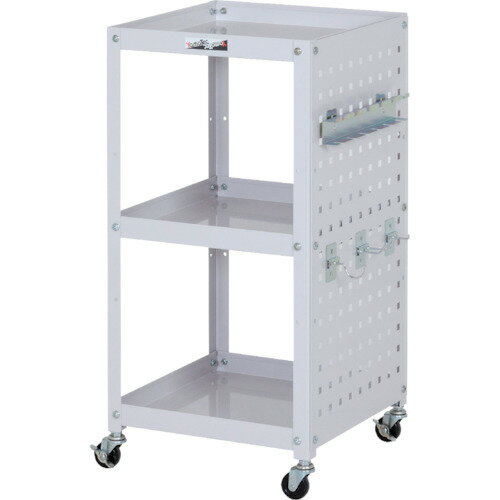 ●u.ヤマキン/山金工業【WCLP-3-P】コンビニワゴン ゴムキャスター パンチングパネル付 3段 W400mm×D400..