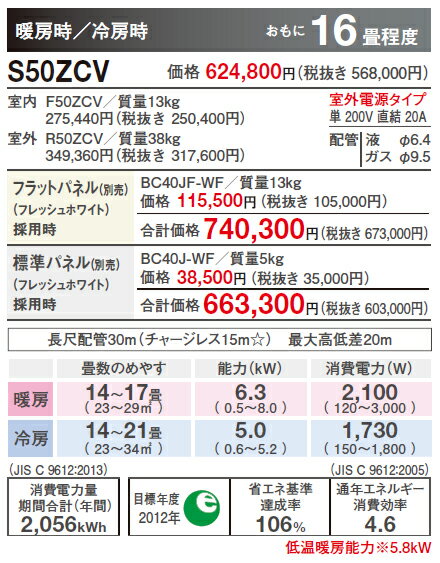 π###ダイキン ハウジングエアコン【S50ZCV】標準パネル(BC40J)セット 天井埋込カセット形 シングルフロータイプ 室外電源 単相200V 16畳程度〔IF.I〕 3