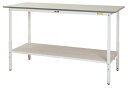 ####u.ヤマキン/山金工業【SUPAH-1260TT-WW】ワークテーブル 150シリーズ 高さ調整タイプ H900mm〜H1200mm 全面棚板付 組立式(3)