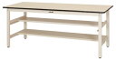 ####u.ヤマキン/山金工業【SWR-1590TS1-II】ワークテーブル 300シリーズ 固定式 中間棚 H740mm 塩ビシート天板 アイボリー 組立式