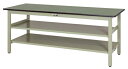 ####u.ヤマキン/山金工業【SWR-1575TTS2-GG】ワークテーブル 300シリーズ 固定式 中間棚 H740mm 塩ビシート天板 グリーン 組立式(3)