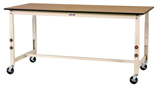 ####u.ヤマキン/山金工業【SWPAC-975-MI】ワークテーブル 300シリーズ 高さ調整タイプ 移動式 ポリエステル天板(木目柄) アイボリー 組立式
