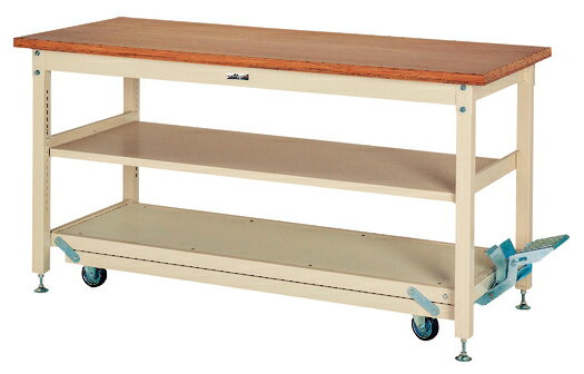 ####u.ヤマキン/山金工業【SXNPH-1875S2-NI】ワークテーブル ペダル移動タイプ 中間棚 固定時3000kgタイプ H922mm ニス仕上積層天板 組立式