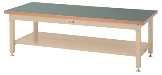 ●u.ヤマキン/山金工業【SSRL-1575TT-GI】ワークテーブル スーパータイプ 固定式 H600mm 塩ビシート天板(グリーン) アイボリー 組立式