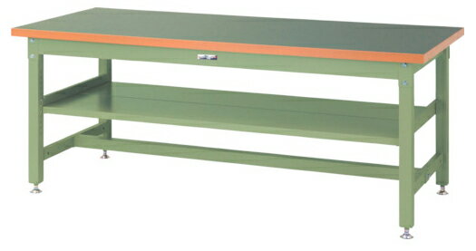 ####u.ヤマキン/山金工業【SSR-1275S2-GG】ワークテーブル スーパータイプ 固定式 中間棚 H740mm 塩ビシート天板 グリーン 組立式