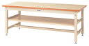 ####u.ヤマキン/山金工業【SSM-1575S2-II】ワークテーブル スーパータイプ 固定式 中間棚 H740mm メラミン天板 アイボリー 組立式