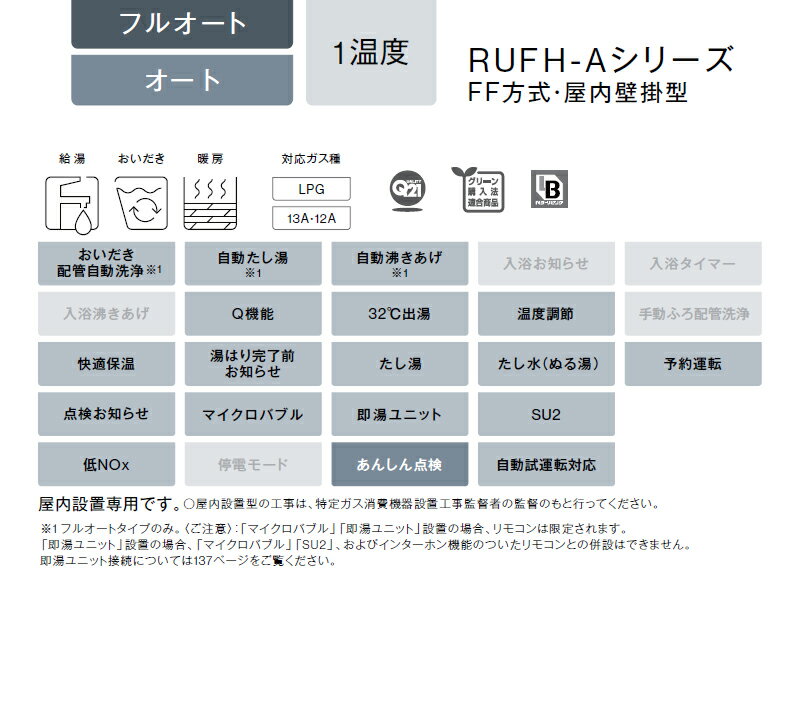 リンナイ ガス給湯暖房用熱源機【RUFH-A2400SAFF(A)】FF方式・屋内壁掛型 24号 オート〔IF.F〕