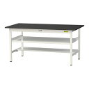 ####u.ヤマキン/山金工業 【SLK-1575TF-BKW】ワークテーブル LABシリーズ(固定式 中間棚板付) H740mm 半面棚板付 ケミテクト天板(ブラック) 組立式