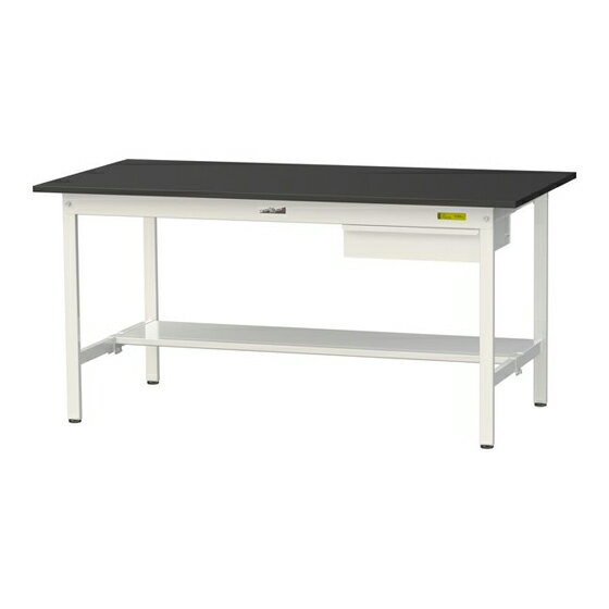 ####u.ヤマキン/山金工業 【SLK-1575UT-BKW】ワークテーブル LABシリーズ(固定式 キャビネット付) H740mm 半面棚板付 ケミテクト天板(ブラック) 組立式