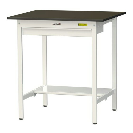 ●u.ヤマキン/山金工業 【SLMH-975WT-BRW】ワークテーブル LABシリーズ(固定式 ワイド引出し付) H950mm 半面棚板付 指紋レスメラミン天板(ブラウン) 組立式