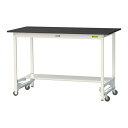 ####u.ヤマキン/山金工業 【SLKUH-1575T-BKW】ワークテーブル LABシリーズ(ワンタッチ移動タイプ) H950mm 半面棚板付 ケミテクト天板(ブラック) 組立式(3)